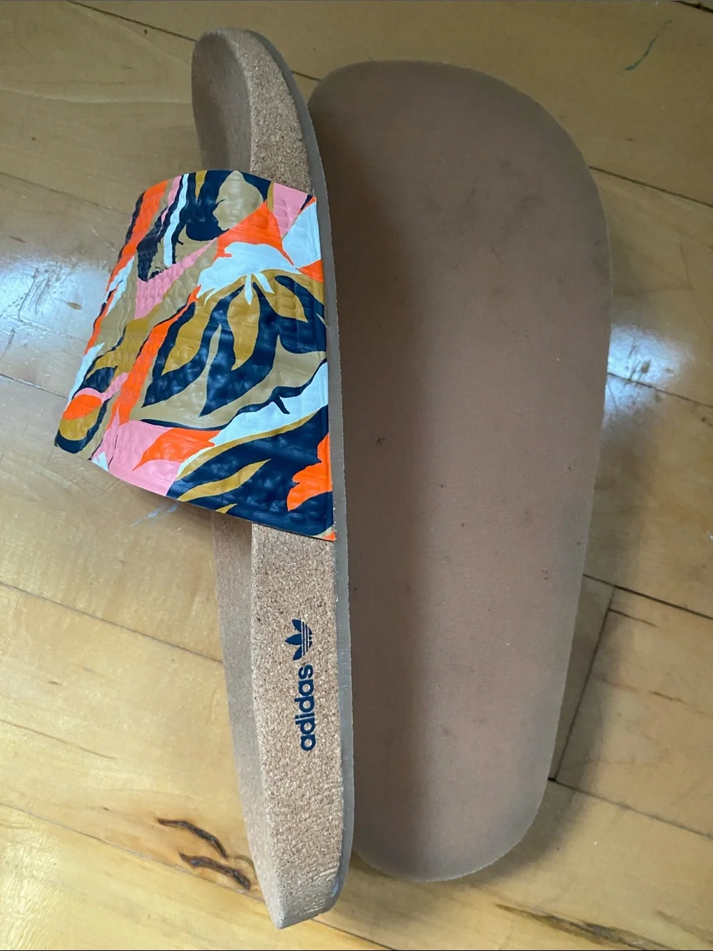 Adidas Adilette Floral Slide Sandal - Pink & Orange Print good condition mens 13